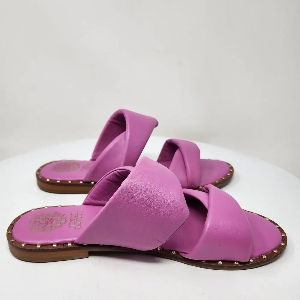Vince Camuto Palennie Puffy Flat Slide Sandals Women 7M Pink Deep Orchid Leather - Picture 9 of 13